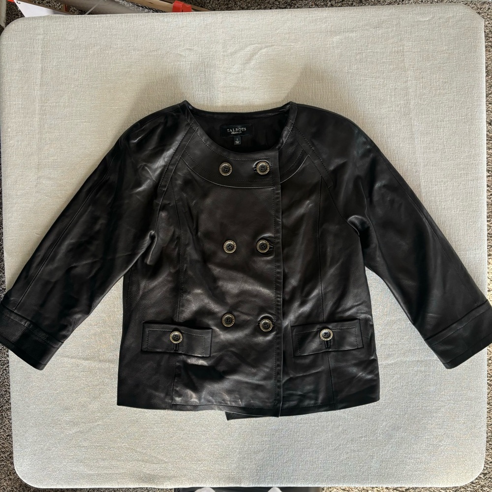 Talbots Women's Black Leather Jackie Fit Jacket size 4